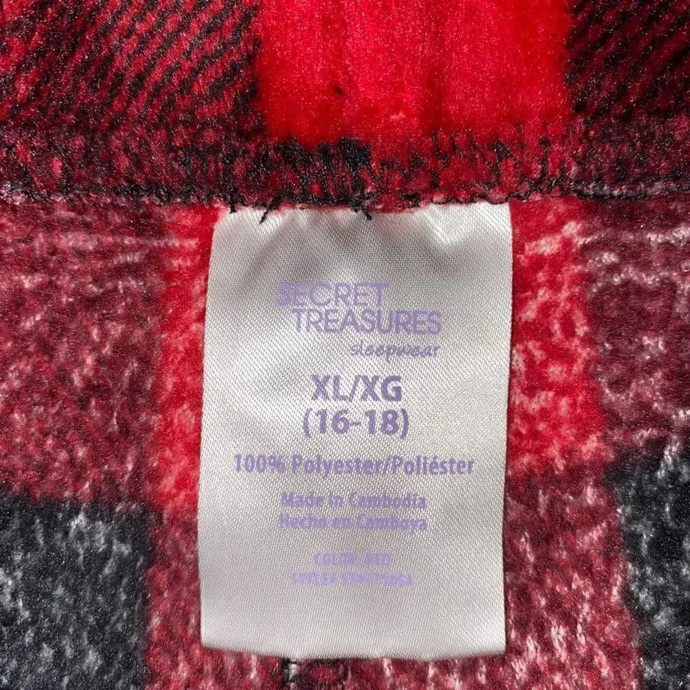 Secret treasures pull on checkered print plush jogger PJ’s red & black sz XL
